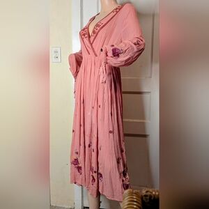 Free People Pink Embroidered Midi Dress